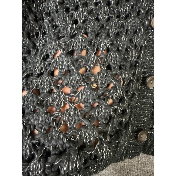 Maurices Open Knit Cardigan Sweater Women's L Black Button Front Chunky Knit - Picture 3 of 11